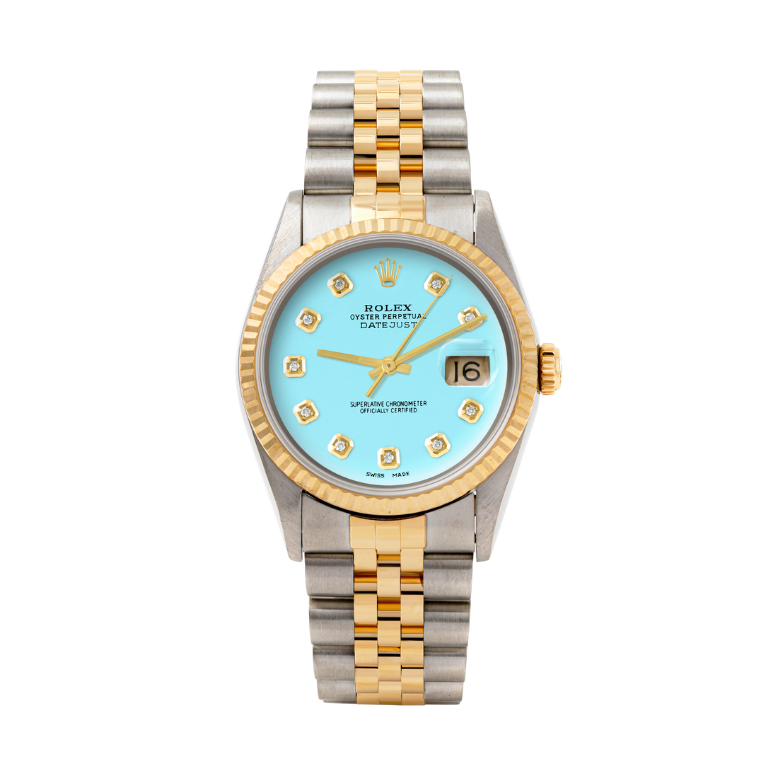 Rolex Datejust 36mm TWO TONE 16233 Tiffany Blue Dial | Diamond  Hour Markers | Fluted Bezel