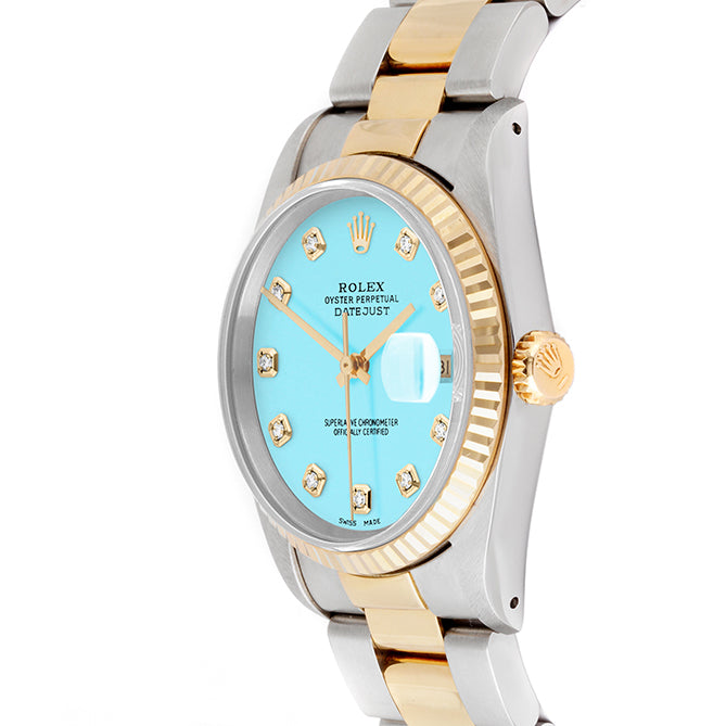 Rolex Datejust 36mm TWO TONE 16233 Tiffany Blue Dial | Diamond  Hour Markers | Fluted Bezel