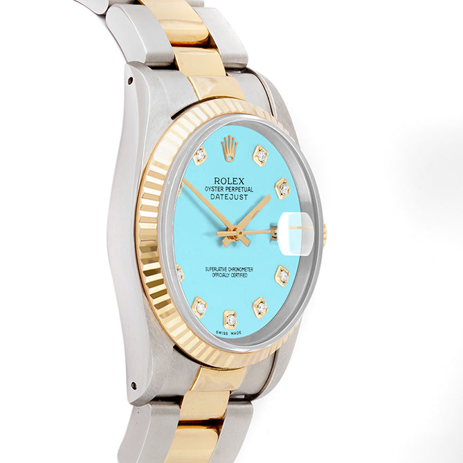 Rolex Datejust 36mm TWO TONE 16233 Tiffany Blue Dial | Diamond  Hour Markers | Fluted Bezel