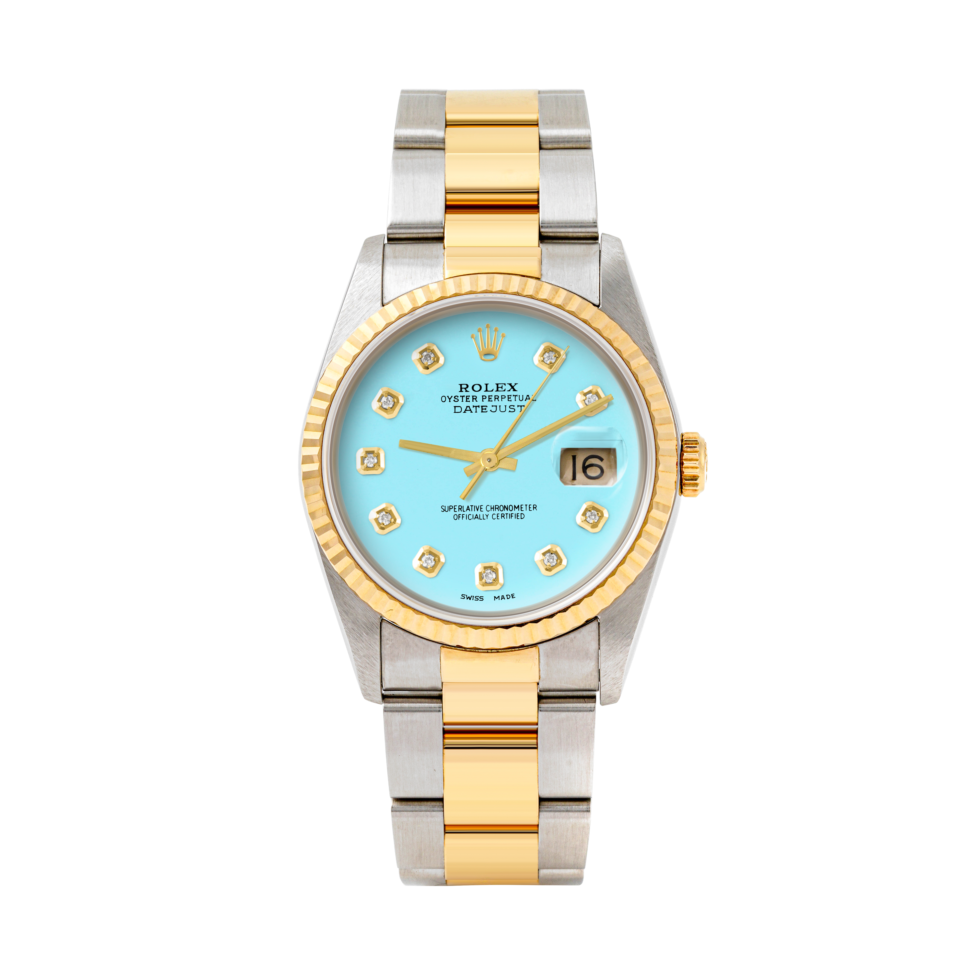 Rolex Datejust 36mm TWO TONE 16233 Tiffany Blue Dial | Diamond  Hour Markers | Fluted Bezel