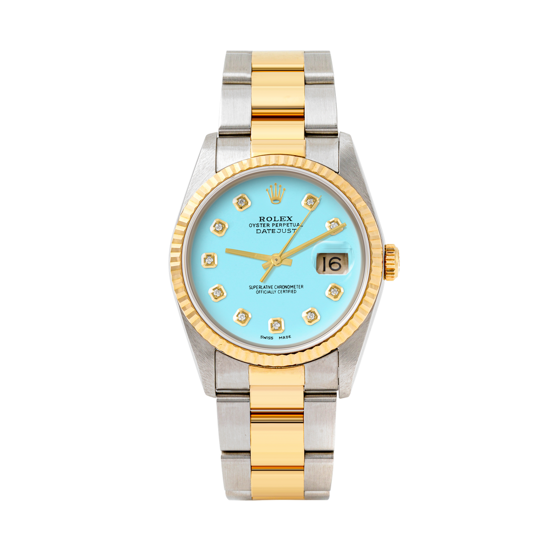 Rolex Datejust 36mm TWO TONE 16233 Tiffany Blue Dial | Diamond  Hour Markers | Fluted Bezel