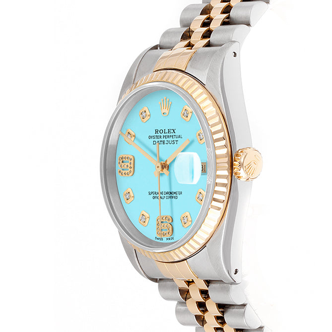 Rolex Datejust 36mm TWO TONE 16233 Tiffany Blue Dial | 6&9 Diamond  Hour Markers | Fluted Bezel