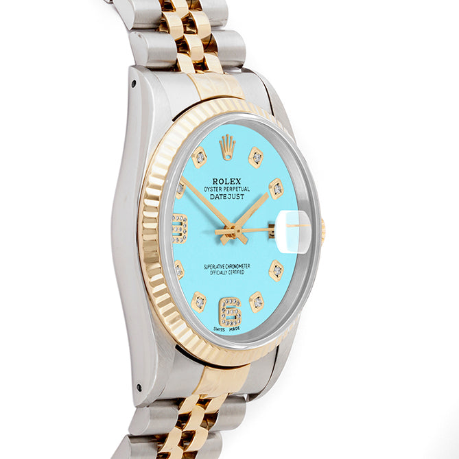 Rolex Datejust 36mm TWO TONE 16233 Tiffany Blue Dial | 6&9 Diamond  Hour Markers | Fluted Bezel