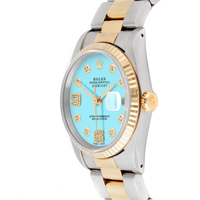 Rolex Datejust 36mm TWO TONE 16233 Tiffany Blue Dial | 6&9 Diamond  Hour Markers | Fluted Bezel