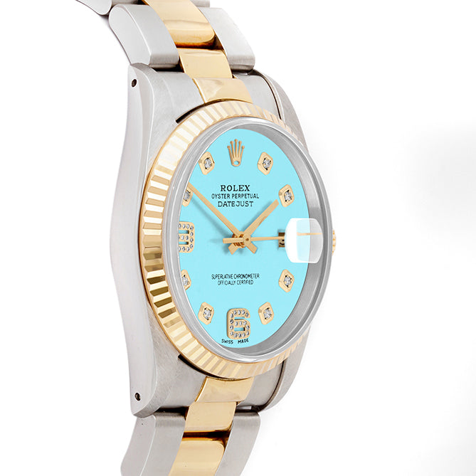 Rolex Datejust 36mm TWO TONE 16233 Tiffany Blue Dial | 6&9 Diamond  Hour Markers | Fluted Bezel