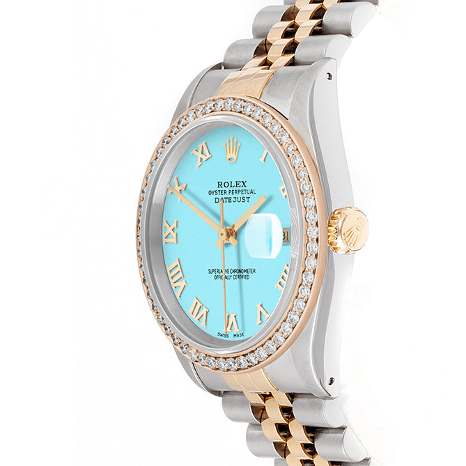 Rolex Datejust 36mm TWO TONE 16233 Tiffany Blue  Dial | Roman Hour Markers | 1ct Diamond Bezel