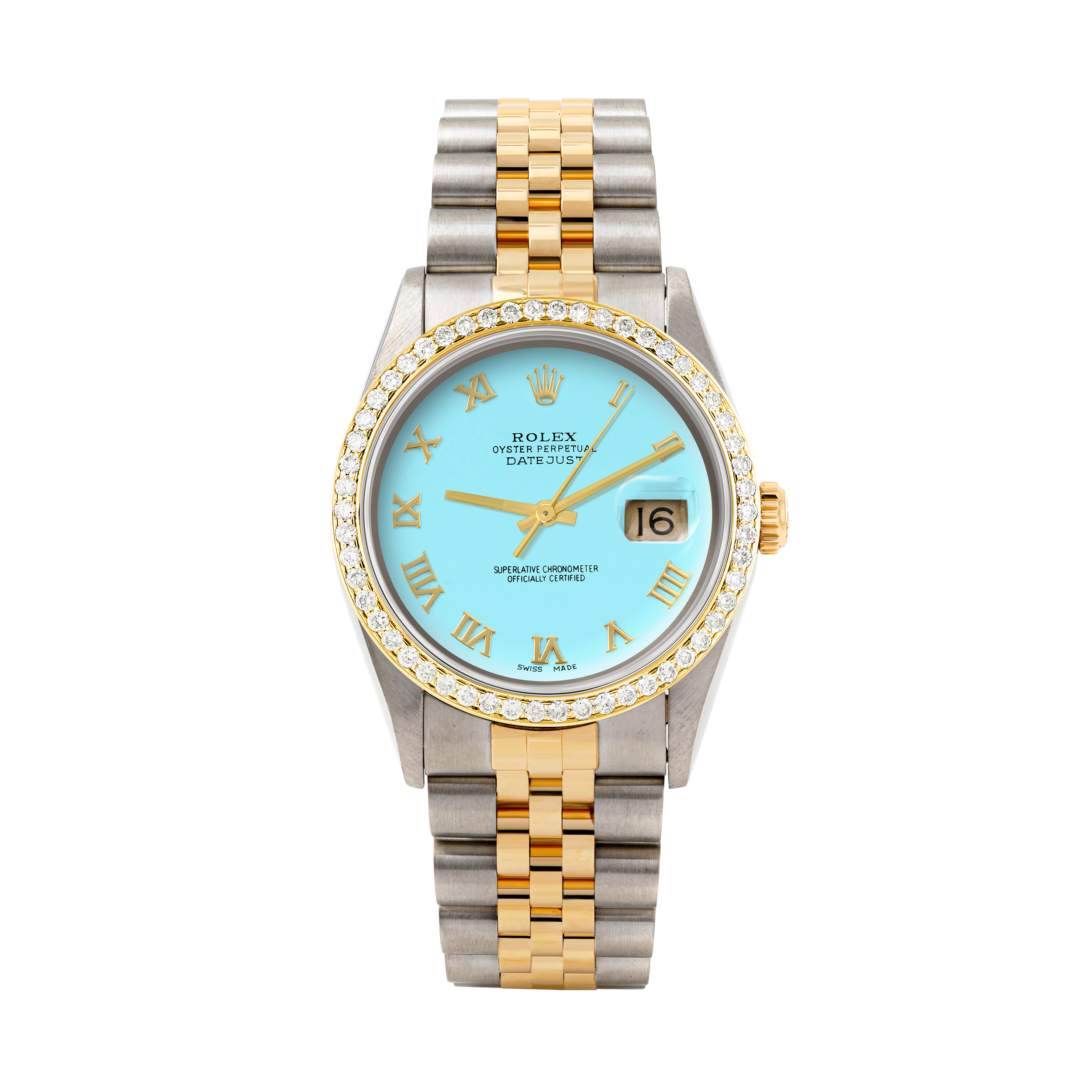 Rolex Datejust 36mm TWO TONE 16233 Tiffany Blue  Dial | Roman Hour Markers | 1ct Diamond Bezel