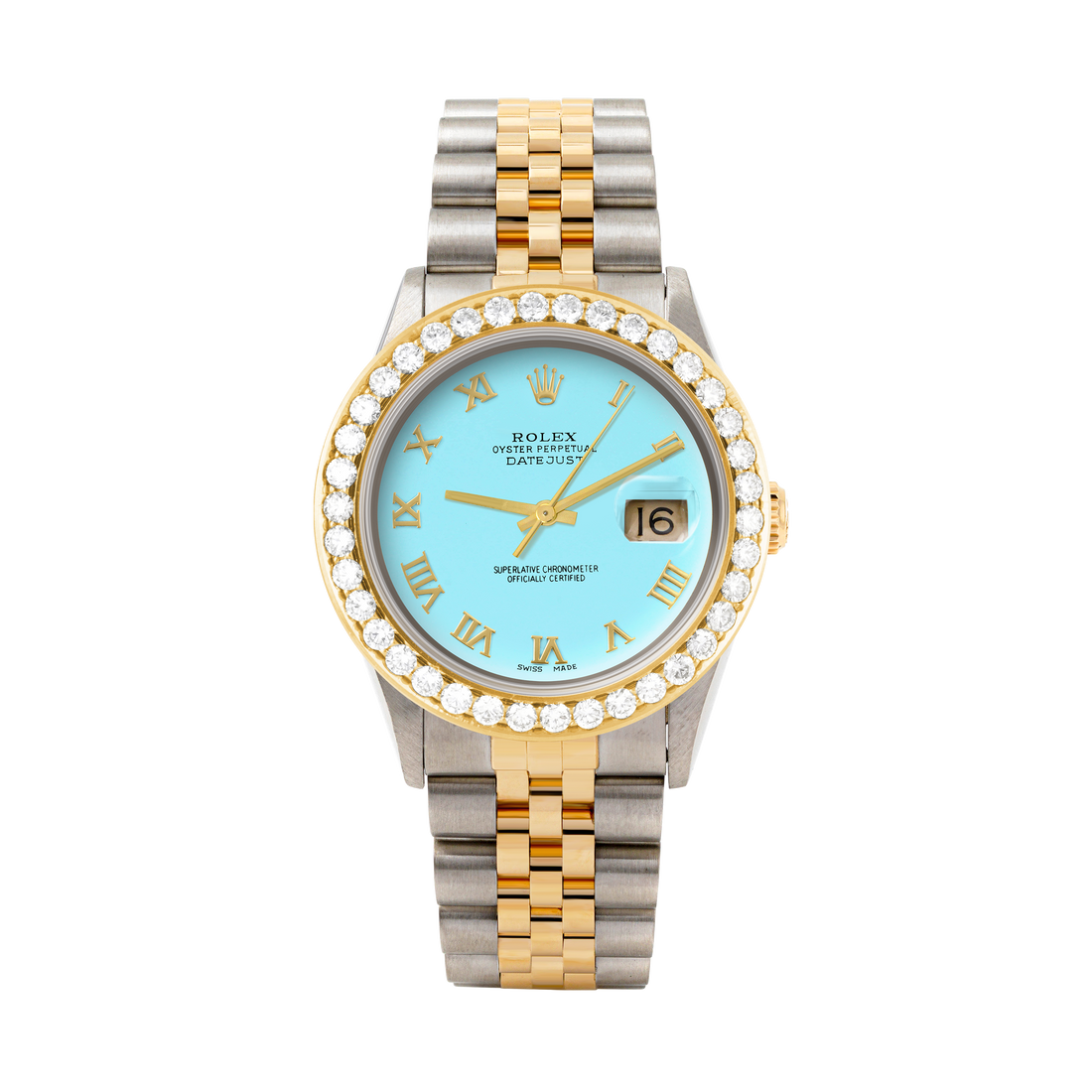 Rolex Datejust 36mm TWO TONE 16233  Tiffany Blue  Dial | Roman Hour Markers | 2.5ct Diamond Bezel