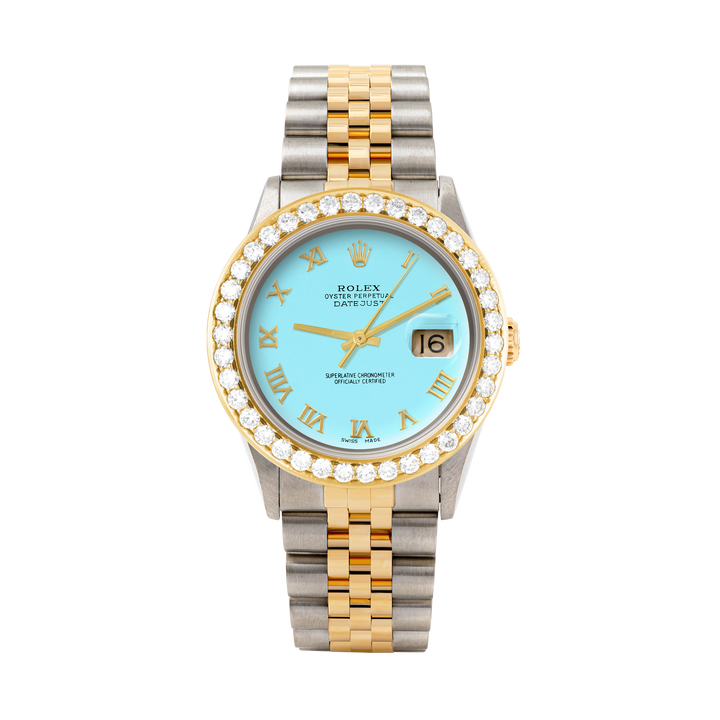 Rolex Datejust 36mm TWO TONE 16233  Tiffany Blue  Dial | Roman Hour Markers | 2.5ct Diamond Bezel