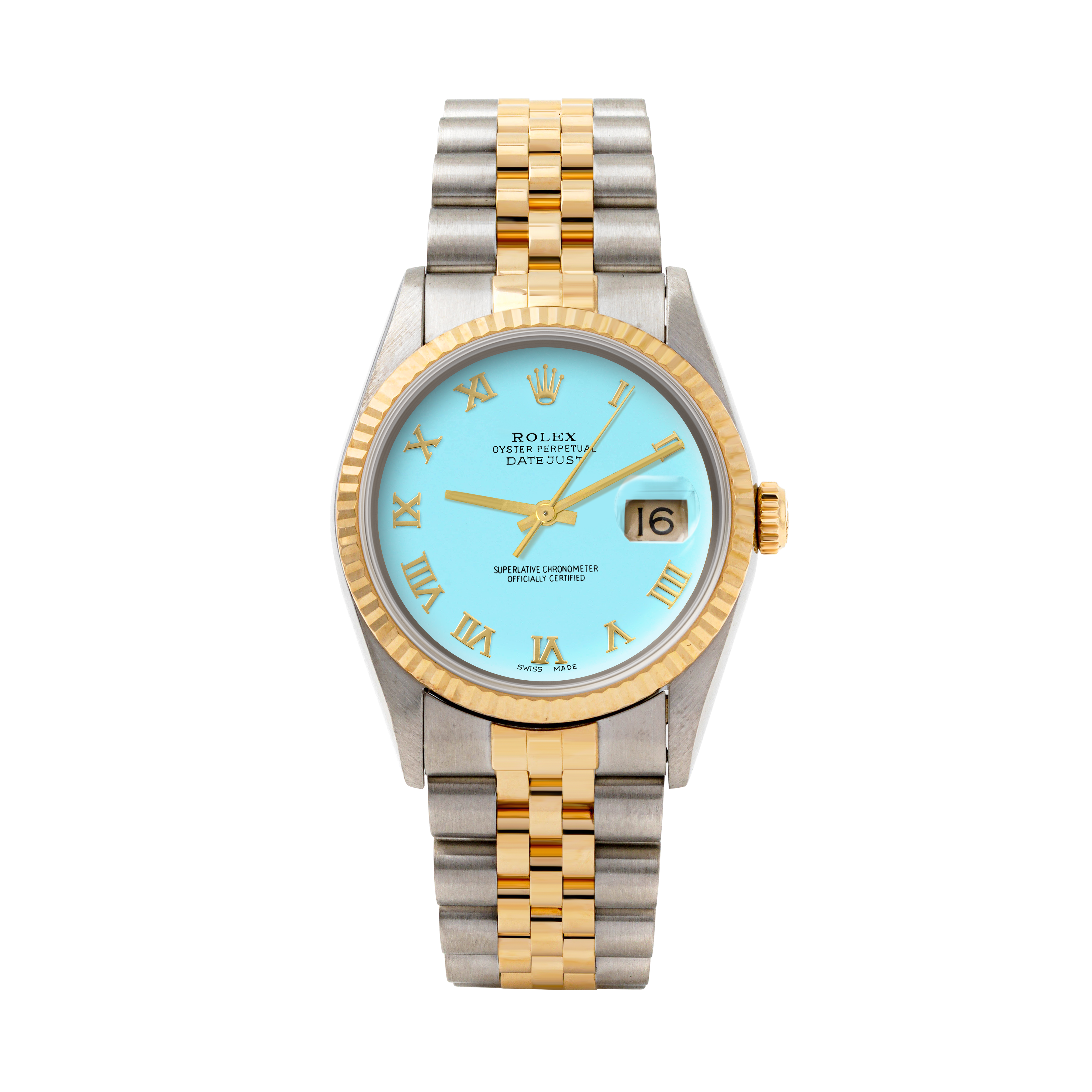 Rolex Datejust 36mm TWO TONE 16233 Tiffany Blue Dial | Roman Hour Markers | Fluted Bezel