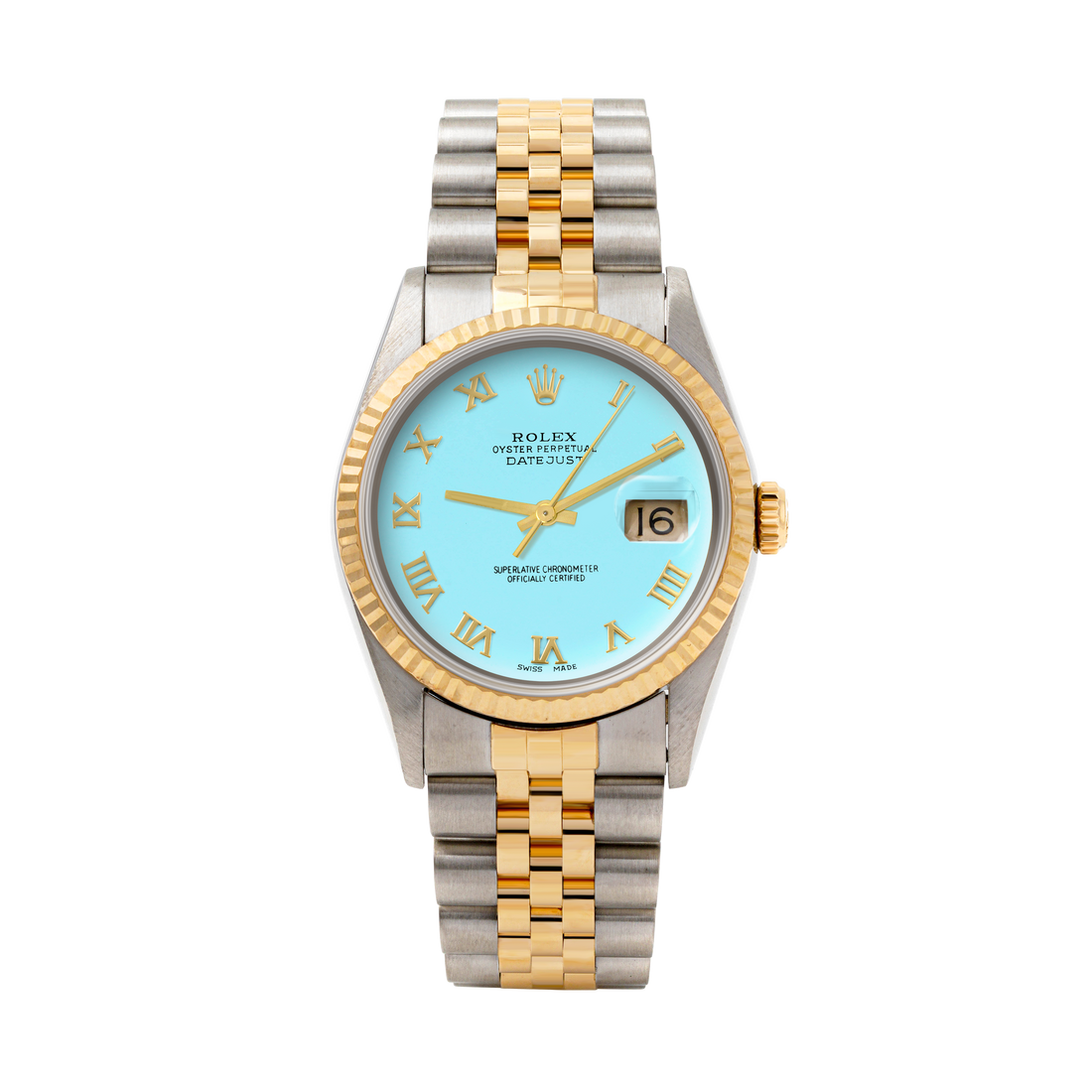 Rolex Datejust 36mm TWO TONE 16233 Tiffany Blue Dial | Roman Hour Markers | Fluted Bezel
