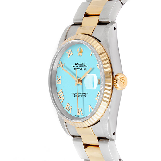 Rolex Datejust 36mm TWO TONE 16233 Tiffany Blue Dial | Roman Hour Markers | Fluted Bezel