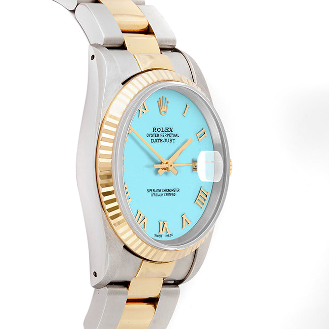 Rolex Datejust 36mm TWO TONE 16233 Tiffany Blue Dial | Roman Hour Markers | Fluted Bezel