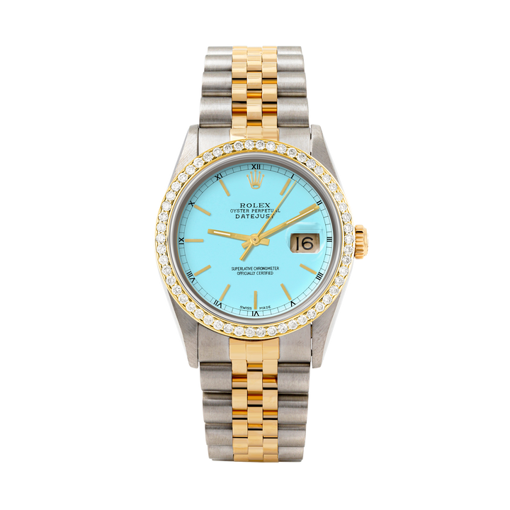 Rolex Datejust 36mm TWO TONE 16233 Tiffany Blue Dial | Stick Hour Markers | 1ct Diamond Bezel