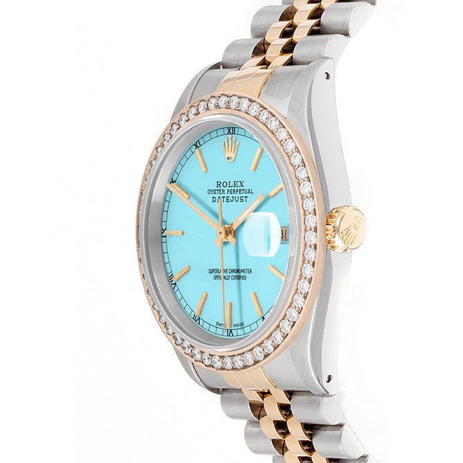 Rolex Datejust 36mm TWO TONE 16233 Tiffany Blue Dial | Stick Hour Markers | 1.8ct Diamond Bezel