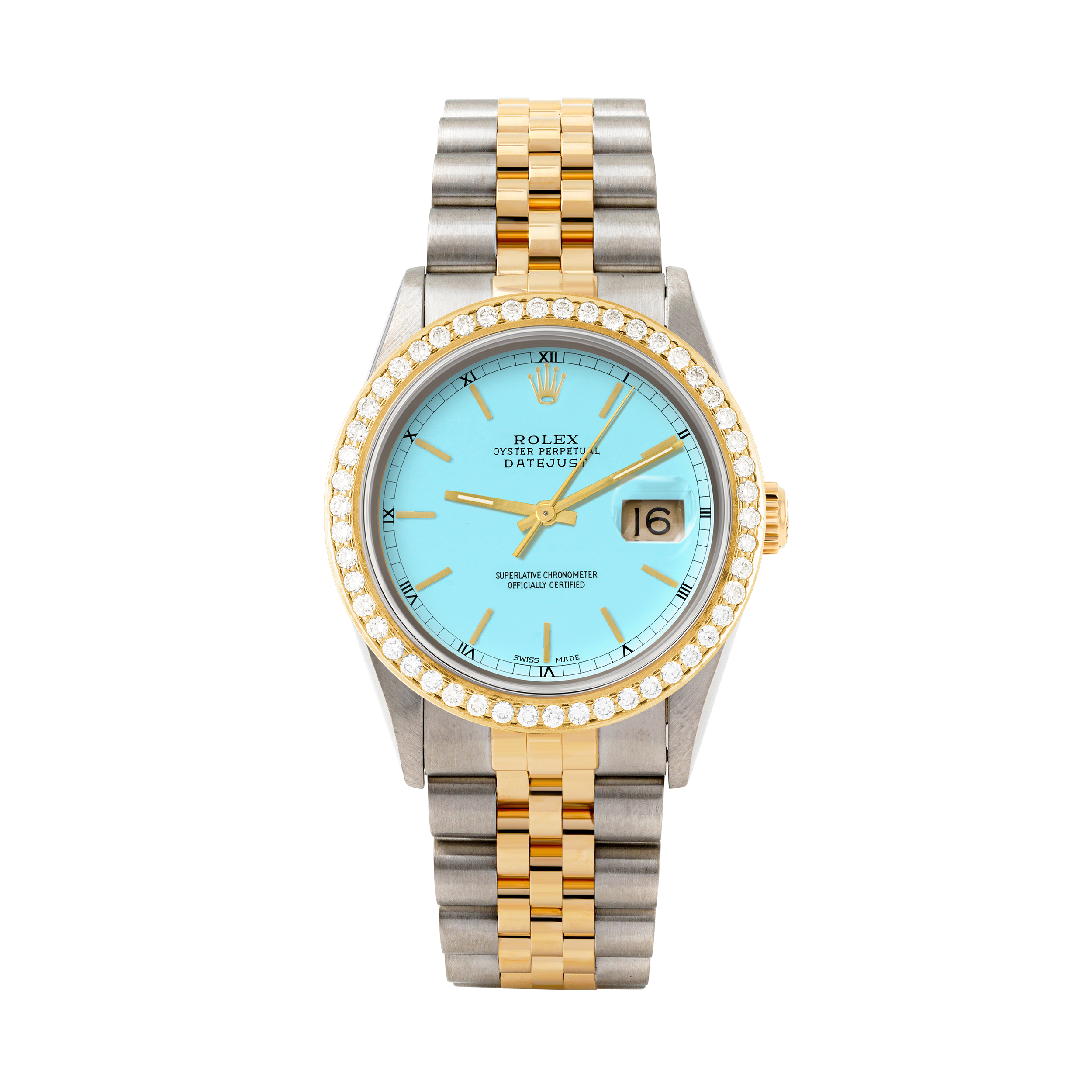 Rolex Datejust 36mm TWO TONE 16233 Tiffany Blue Dial | Stick Hour Markers | 1.8ct Diamond Bezel