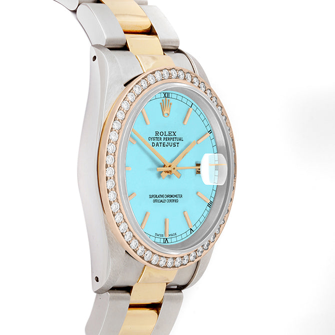 Rolex Datejust 36mm TWO TONE 16233 Tiffany Blue Dial | Stick Hour Markers | 1.8ct Diamond Bezel
