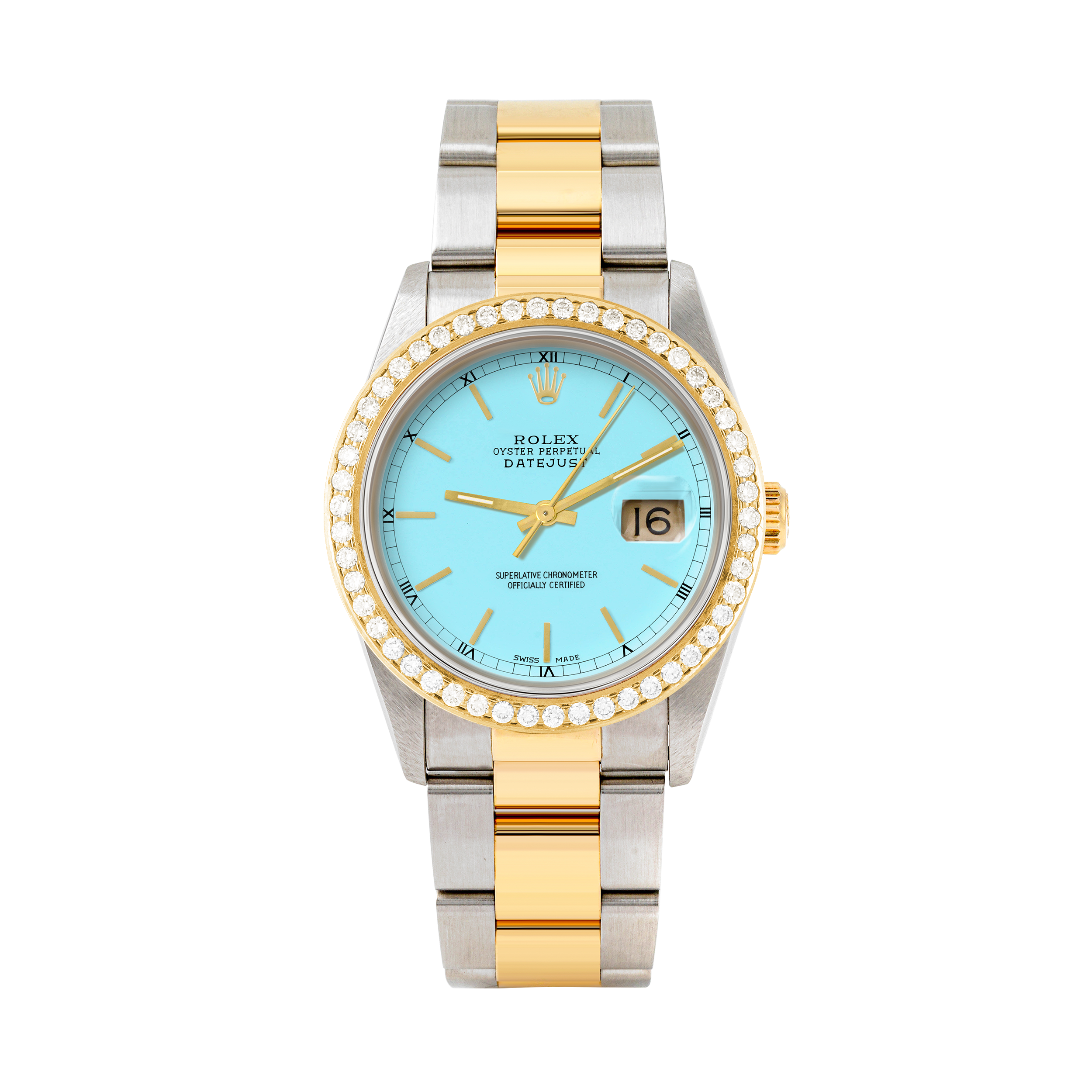 Rolex Datejust 36mm TWO TONE 16233 Tiffany Blue Dial | Stick Hour Markers | 1.8ct Diamond Bezel