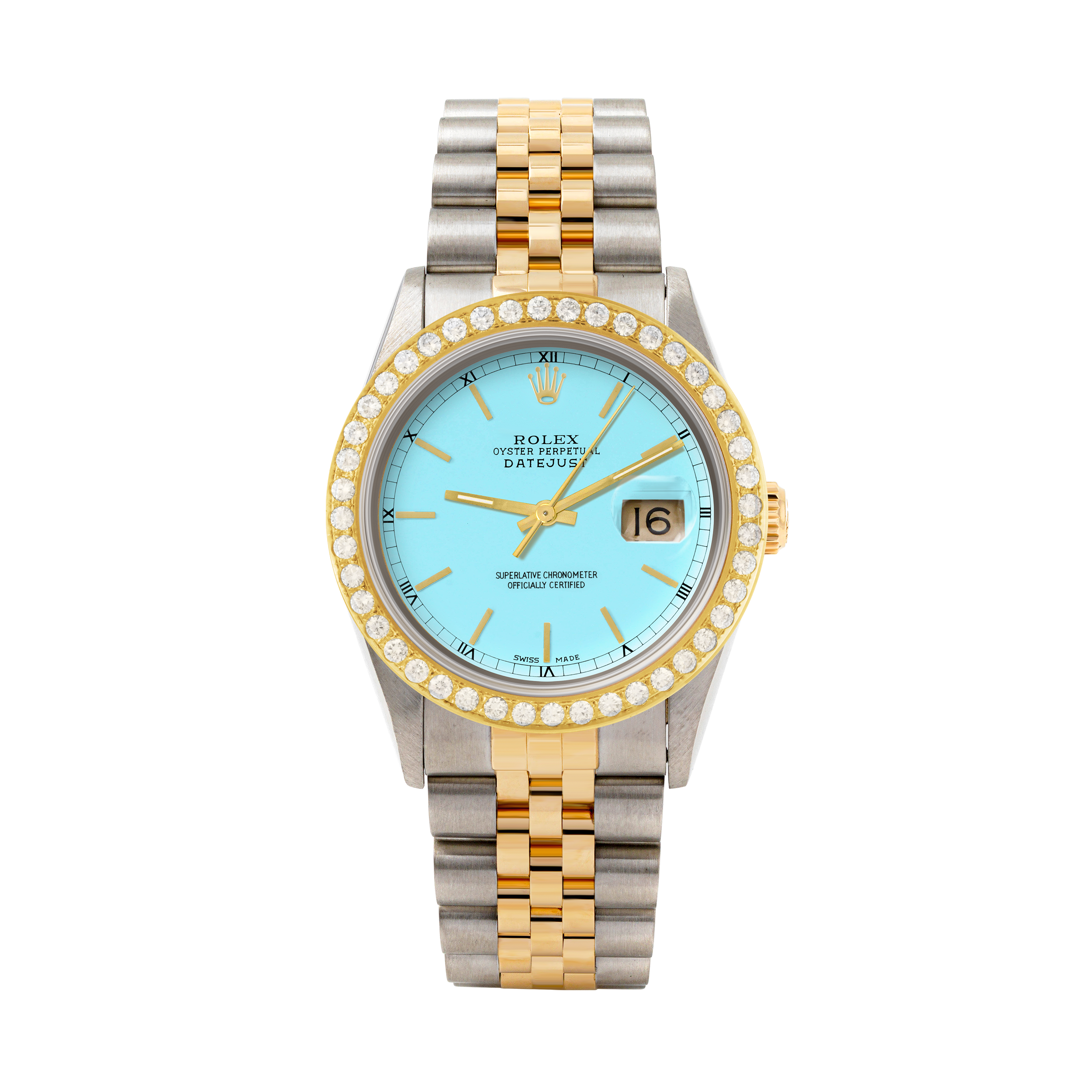 Rolex Datejust 36mm TWO TONE 16233 Tiffany Blue Dial | Stick Hour Markers | 2ct Diamond Bezel