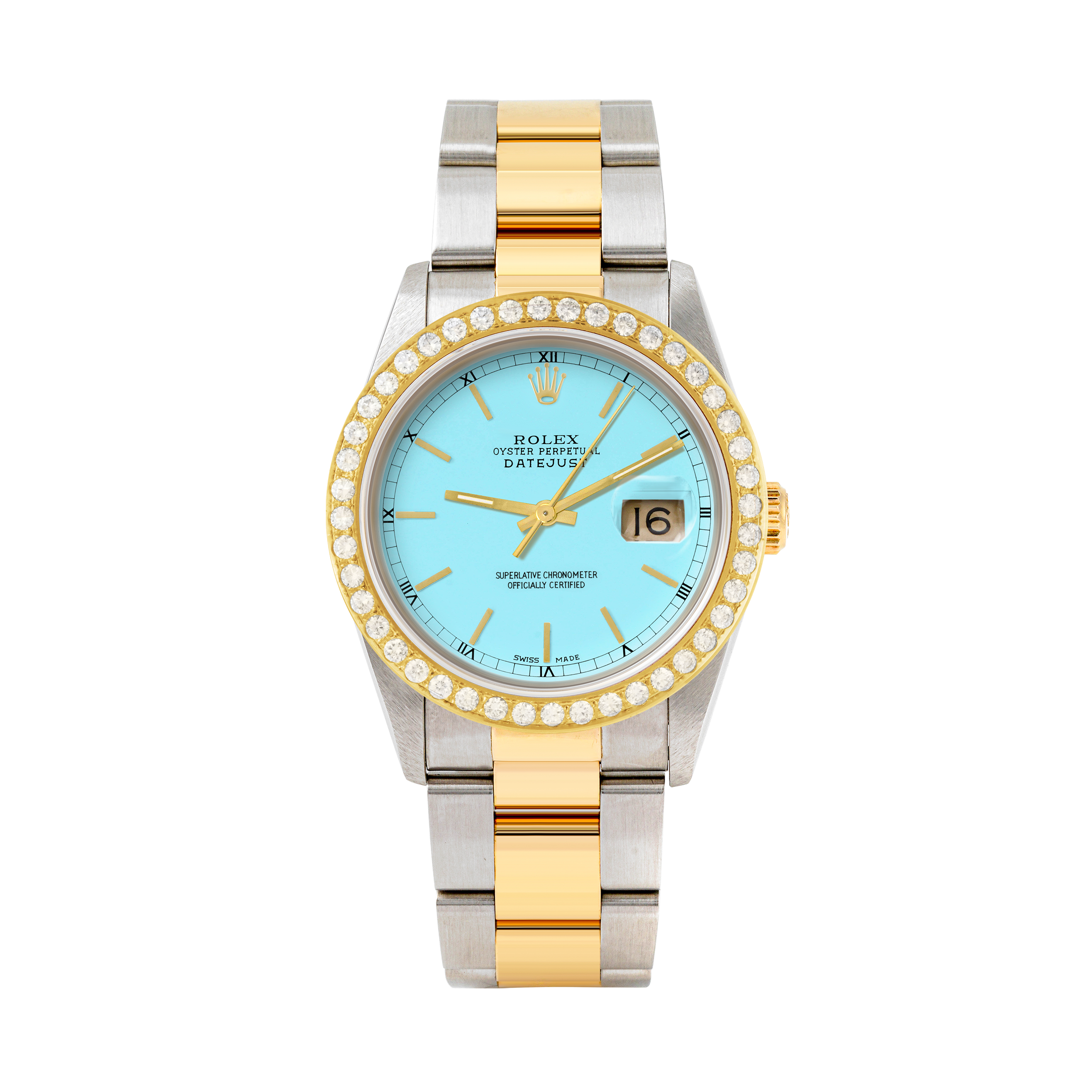 Rolex Datejust 36mm TWO TONE 16233 Tiffany Blue Dial | Stick Hour Markers | 2ct Diamond Bezel