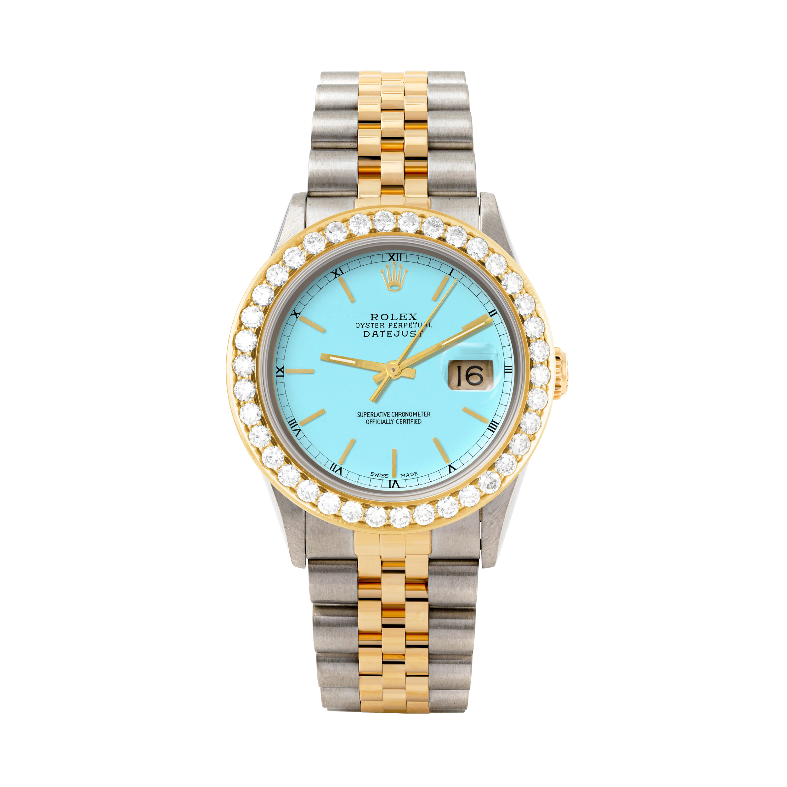Rolex Datejust 36mm TWO TONE 16233 Tiffany Blue Dial | Stick Hour Markers | 2.5ct Diamond Bezel