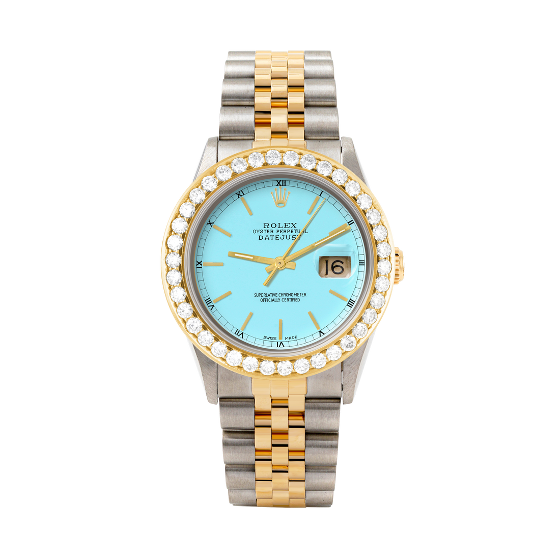 Rolex Datejust 36mm TWO TONE 16233 Tiffany Blue Dial | Stick Hour Markers | 2.5ct Diamond Bezel