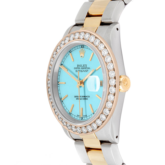Rolex Datejust 36mm TWO TONE 16233 Tiffany Blue Dial | Stick Hour Markers | 2.5ct Diamond Bezel