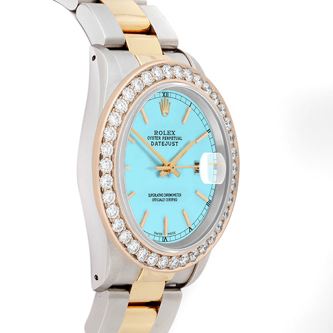 Rolex Datejust 36mm TWO TONE 16233 Tiffany Blue Dial | Stick Hour Markers | 2.5ct Diamond Bezel