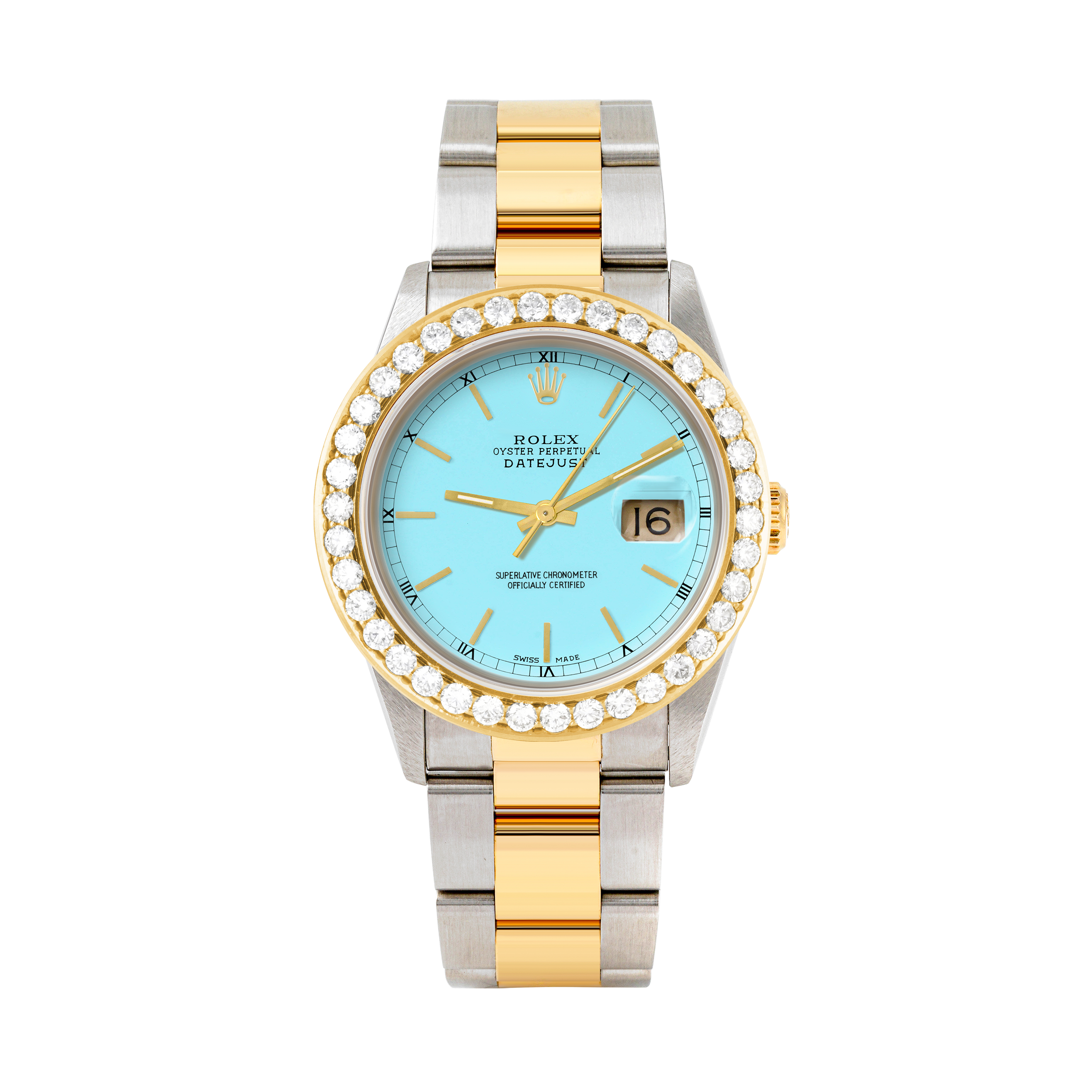 Rolex Datejust 36mm TWO TONE 16233 Tiffany Blue Dial | Stick Hour Markers | 2.5ct Diamond Bezel