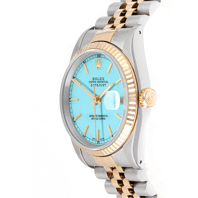 Rolex Datejust 36mm TWO TONE 16233 Tiffany Blue  Dial | Stick  Hour Markers | Fluted Bezel