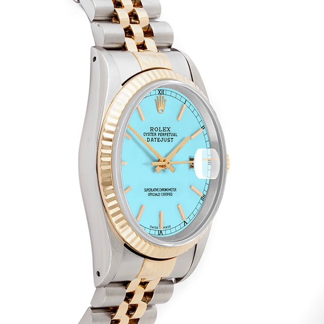 Rolex Datejust 36mm TWO TONE 16233 Tiffany Blue  Dial | Stick  Hour Markers | Fluted Bezel