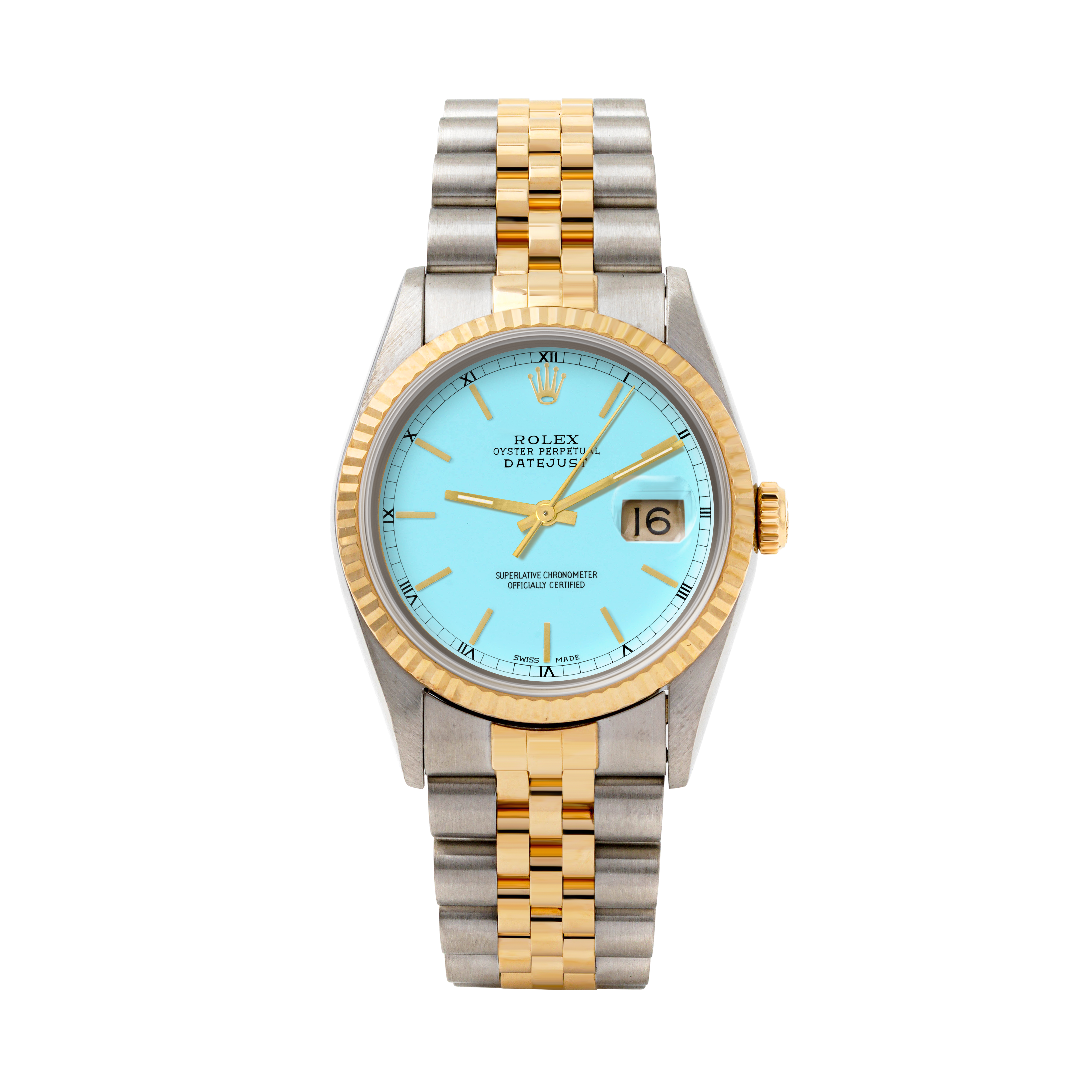 Rolex Datejust 36mm TWO TONE 16233 Tiffany Blue  Dial | Stick  Hour Markers | Fluted Bezel