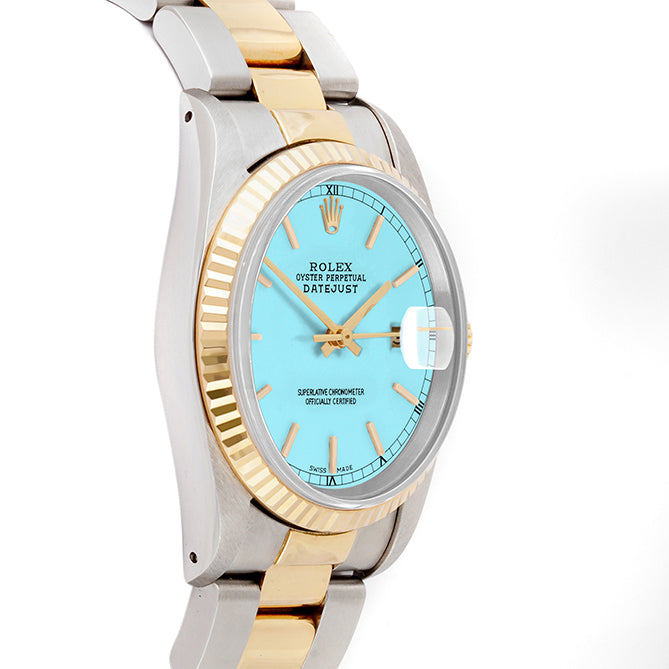 Rolex Datejust 36mm TWO TONE 16233 Tiffany Blue  Dial | Stick  Hour Markers | Fluted Bezel