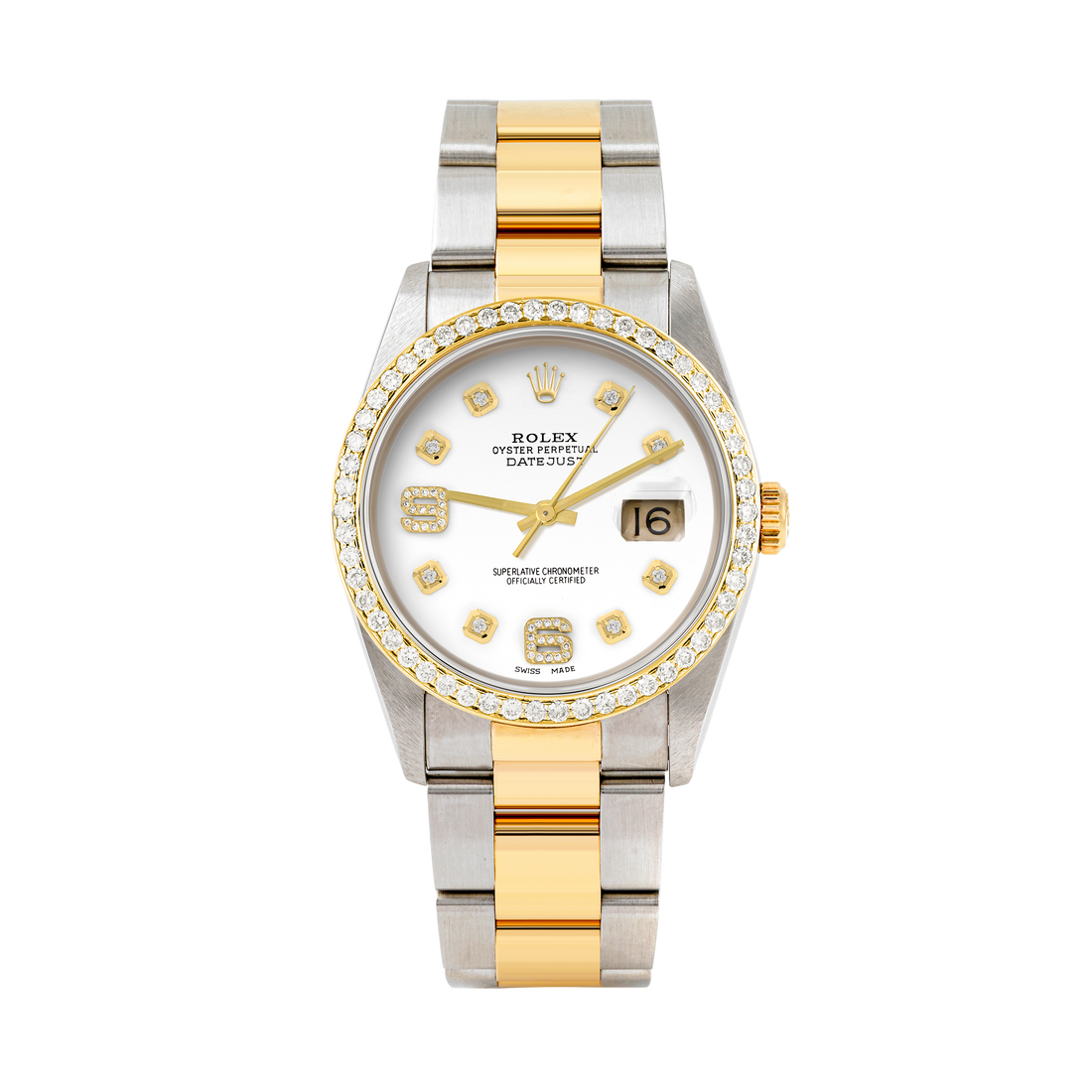 Rolex Datejust 36mm TWO 16233 White Dial |  6&9 Diamond  Hour Markers | 1ct Diamond Bezel