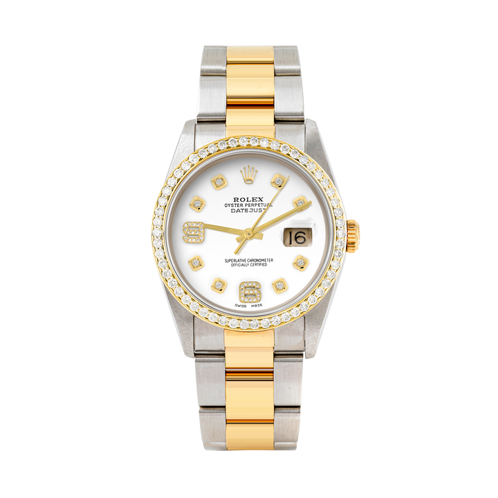Rolex Datejust 36mm TWO 16233 White Dial |  6&9 Diamond  Hour Markers | 1ct Diamond Bezel