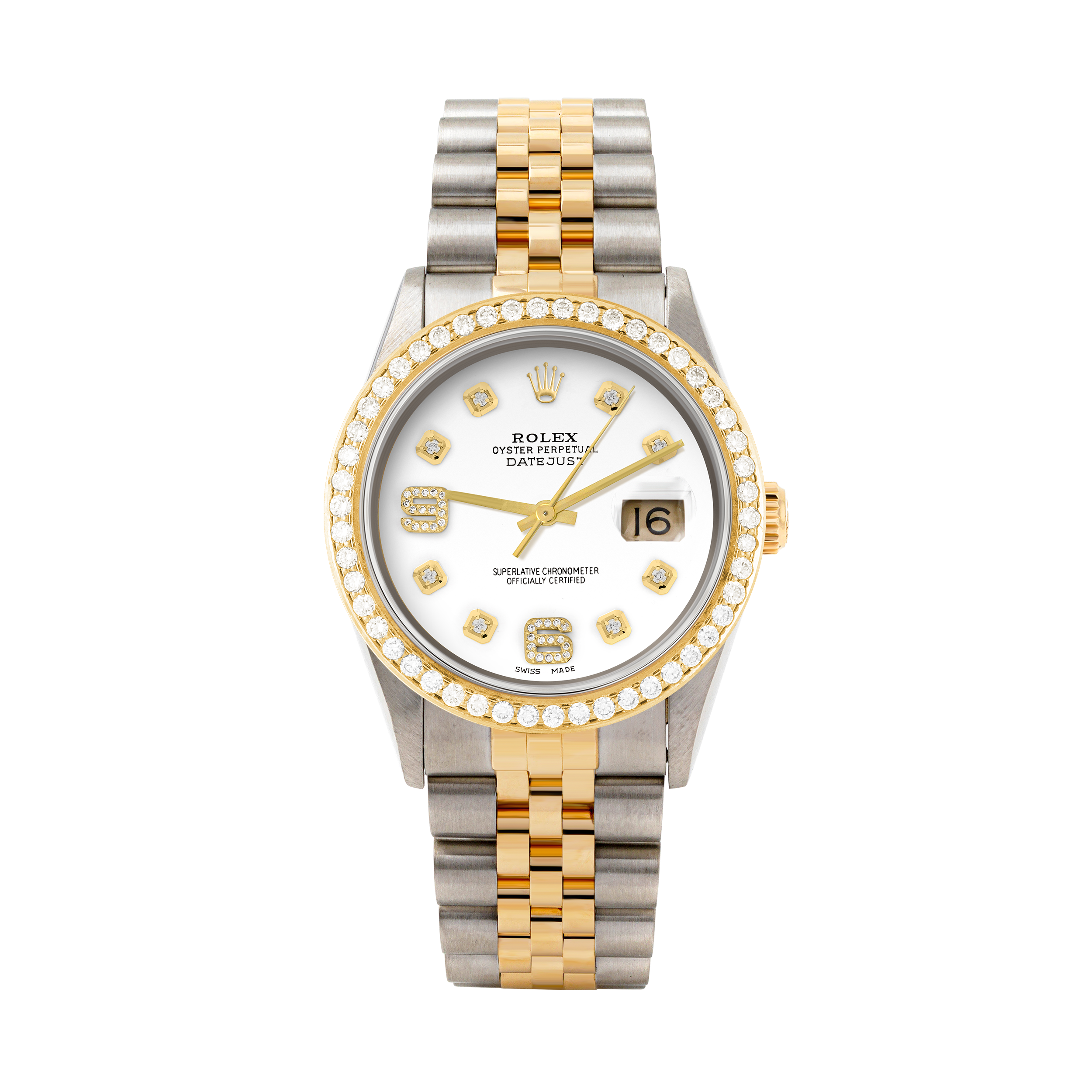 Rolex Datejust 36mm TWO TONE 16233 White Dial | 6&9 Diamond Hour Markers | 1.8ct Diamond Bezel
