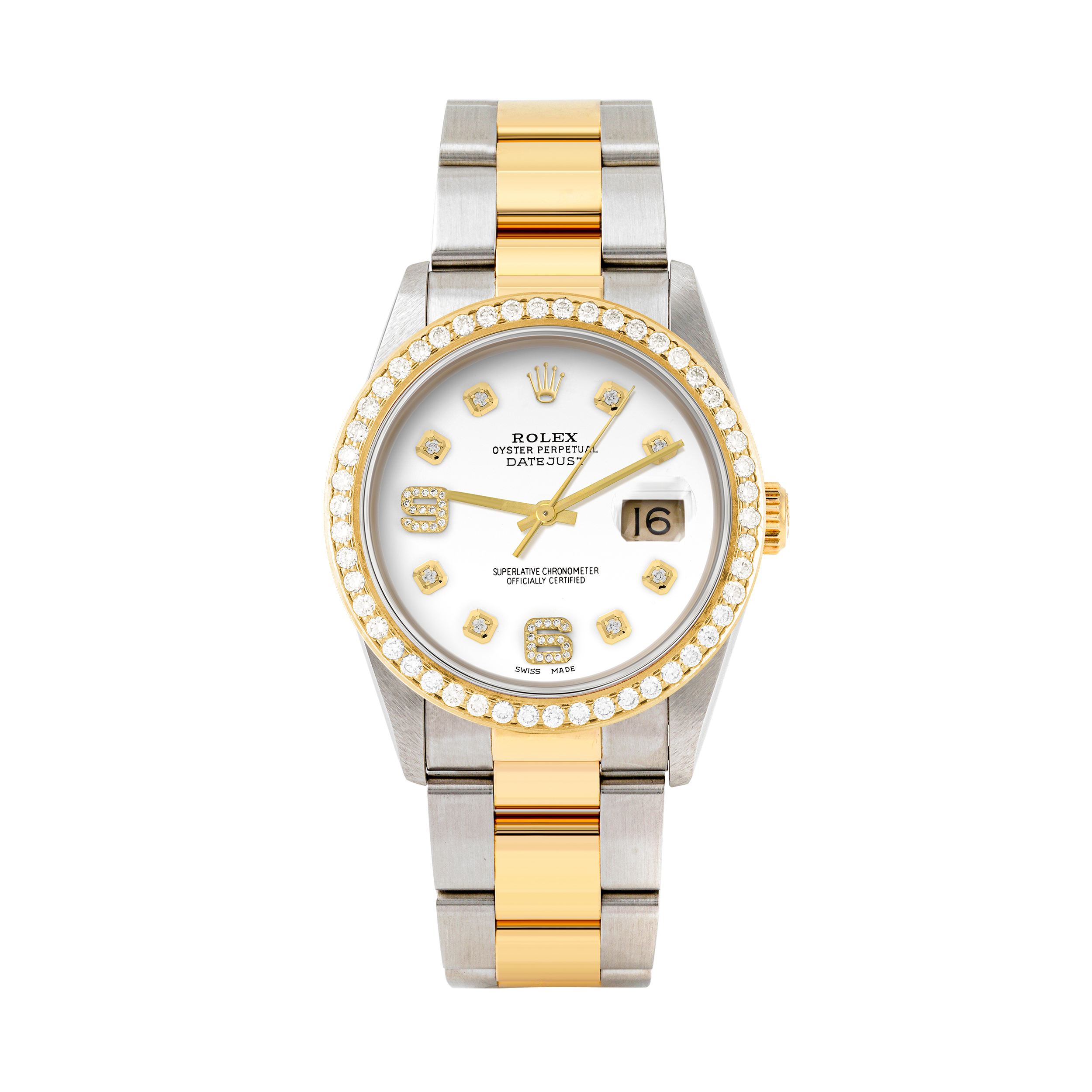 Rolex Datejust 36mm TWO TONE 16233 White Dial | 6&9 Diamond Hour Markers | 1.8ct Diamond Bezel