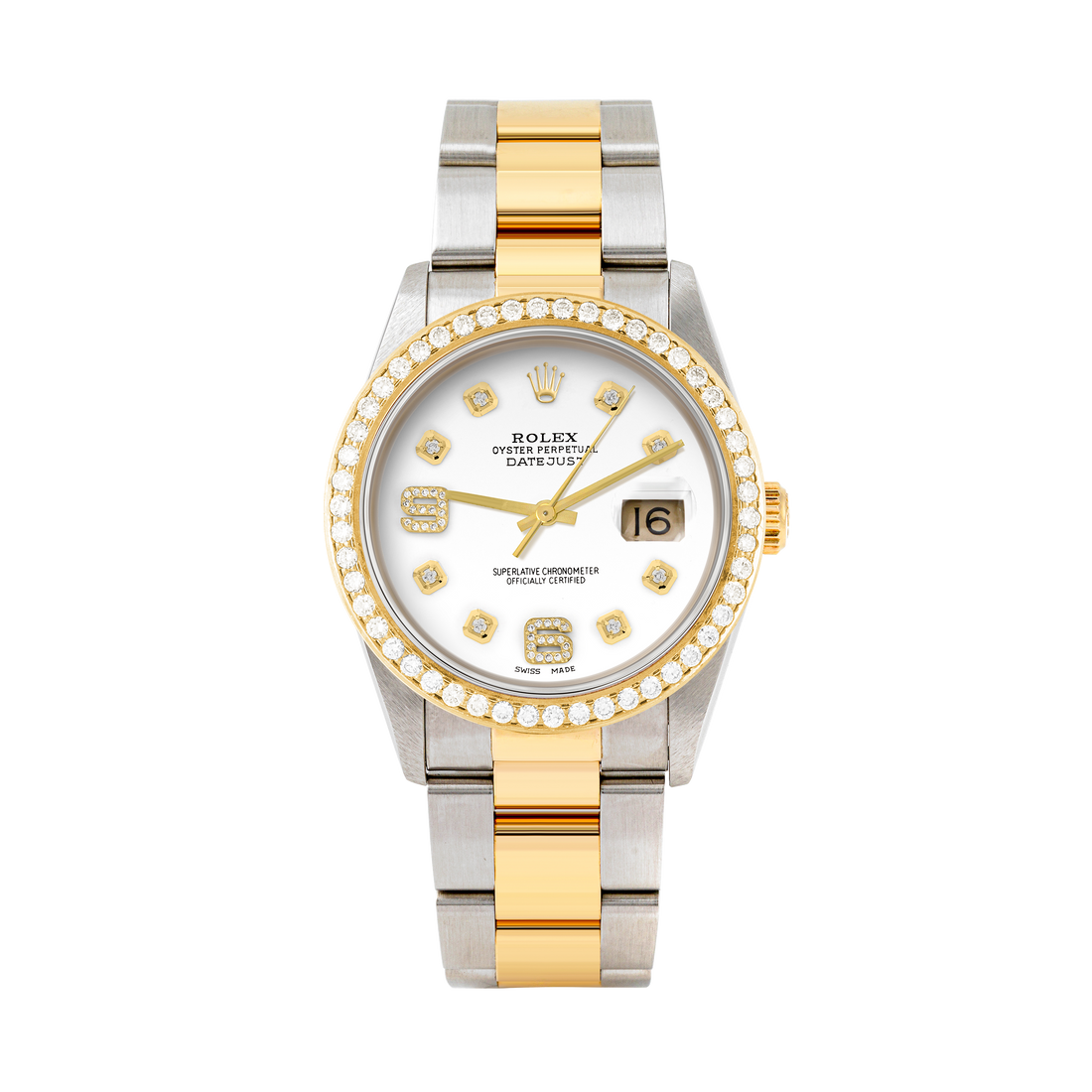 Rolex Datejust 36mm TWO TONE 16233 White Dial | 6&9 Diamond Hour Markers | 1.8ct Diamond Bezel