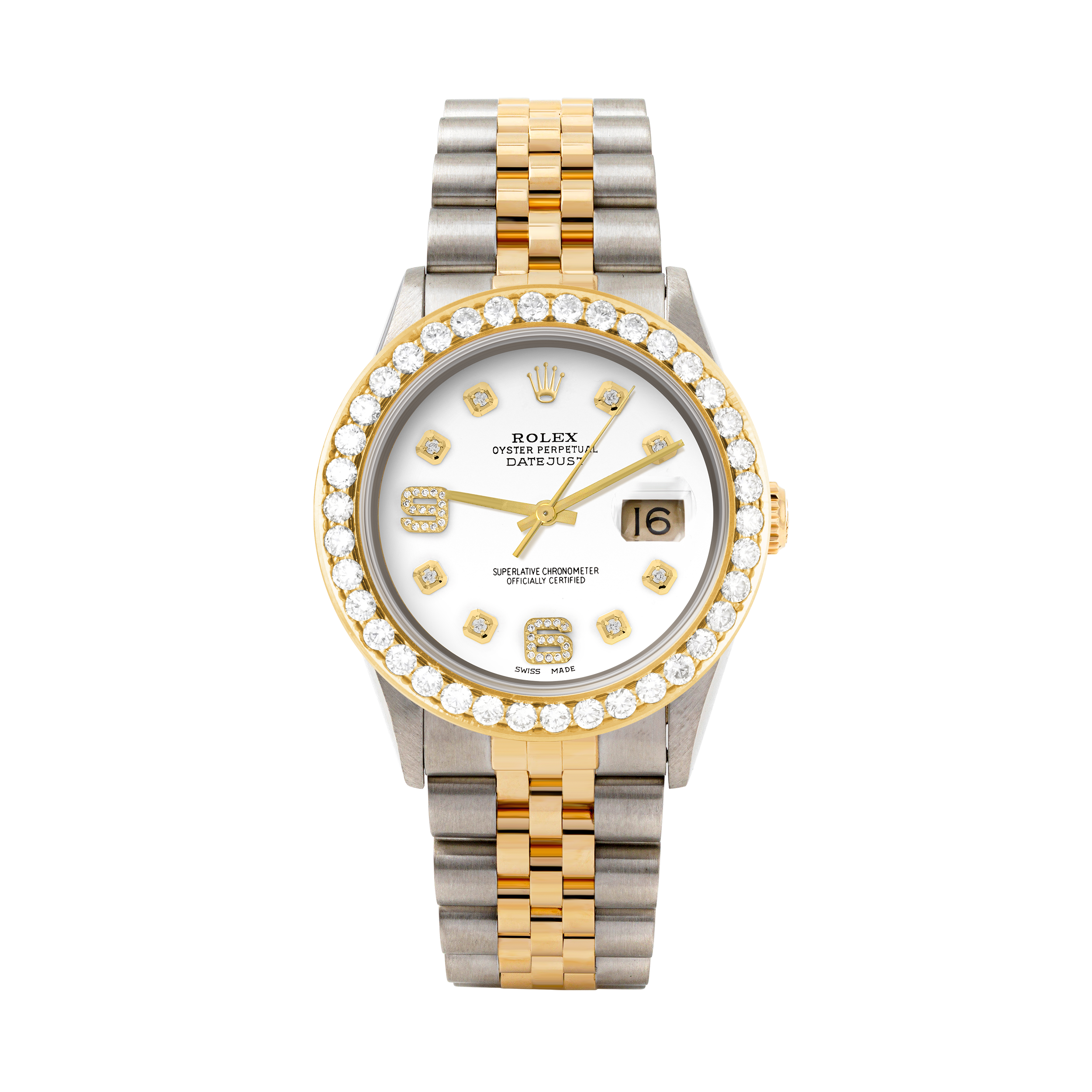Rolex Datejust 36mm TWO TONE 16233 White Dial | 6&9 Diamond Hour Markers | 2.5ct Diamond Bezel