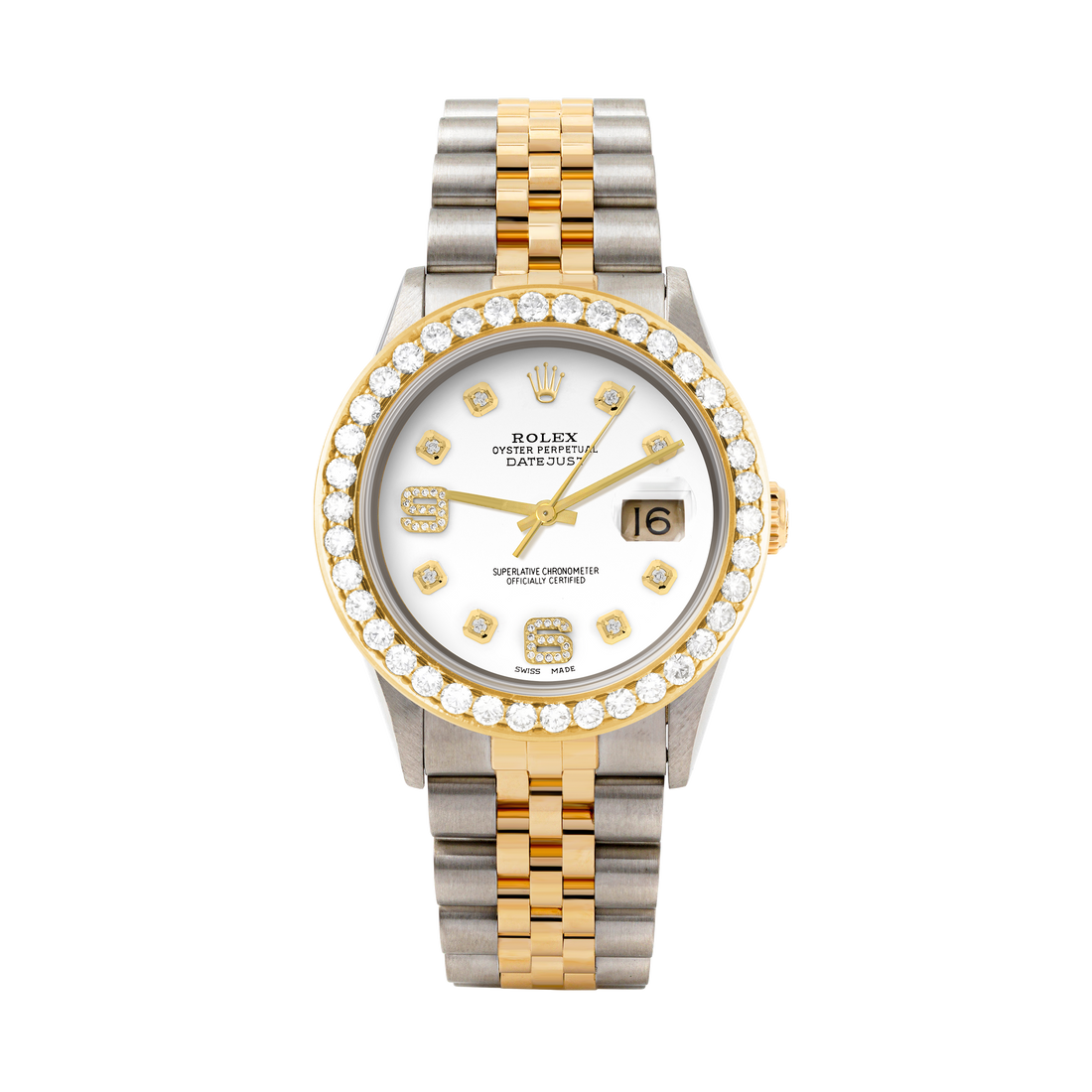 Rolex Datejust 36mm TWO TONE 16233 White Dial | 6&9 Diamond Hour Markers | 2.5ct Diamond Bezel
