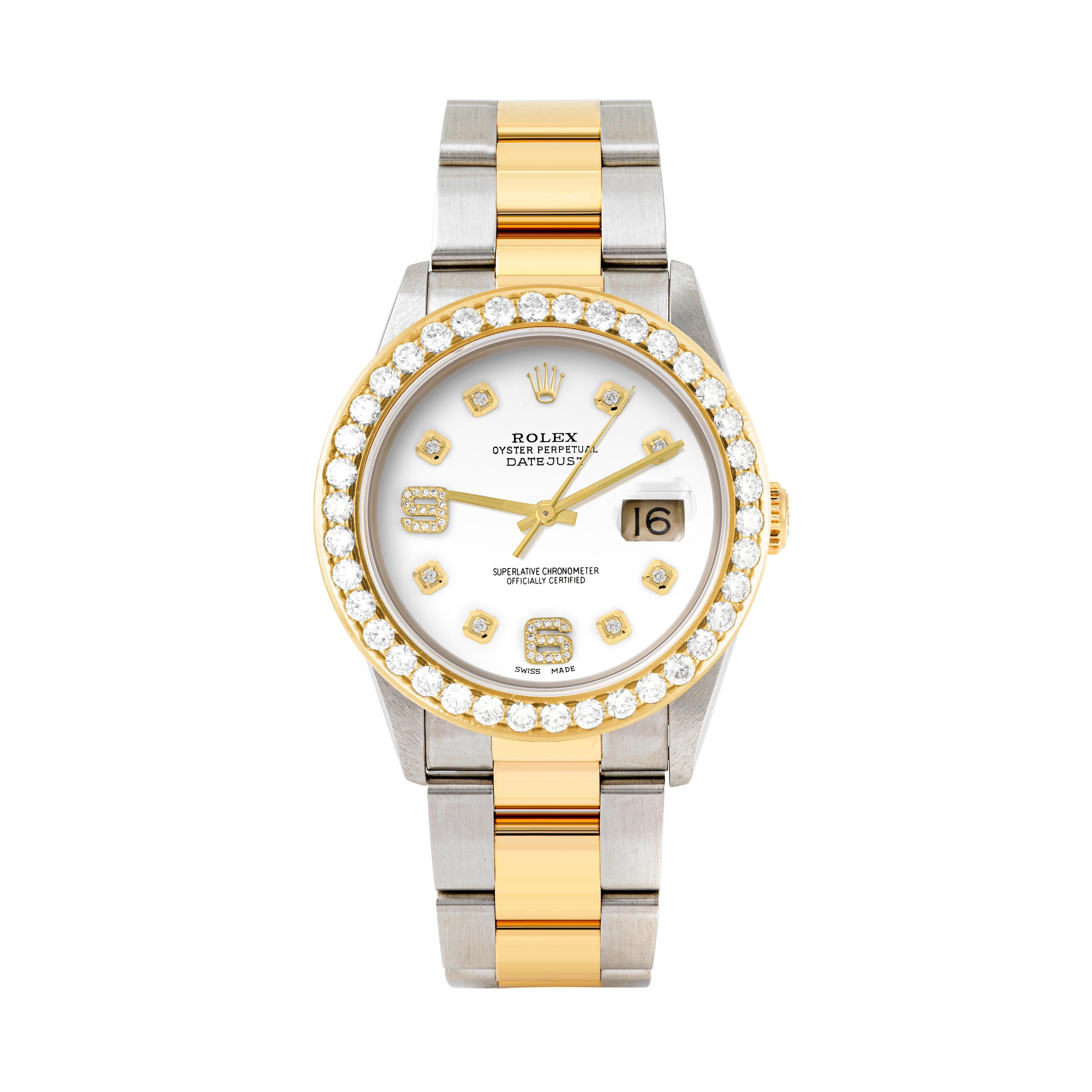 Rolex Datejust 36mm TWO TONE 16233 White Dial | 6&9 Diamond Hour Markers | 2.5ct Diamond Bezel