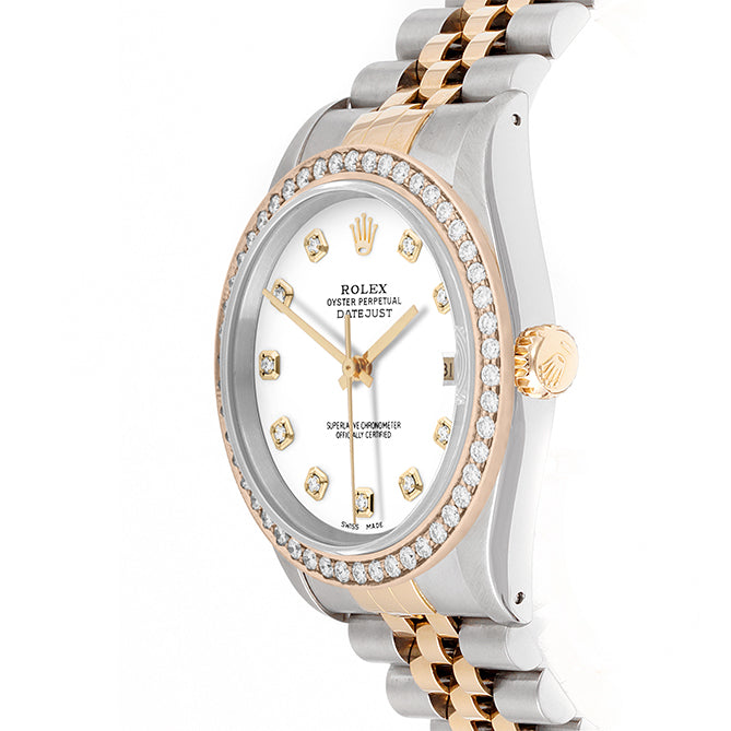 Rolex Datejust 36mm TWO TONE 16233 White Dial | Diamond  Hour Markers | 1.8ct Diamond Bezel