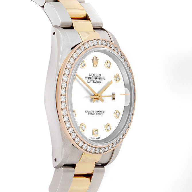 Rolex Datejust 36mm TWO TONE 16233 White Dial | Diamond  Hour Markers | 1.8ct Diamond Bezel
