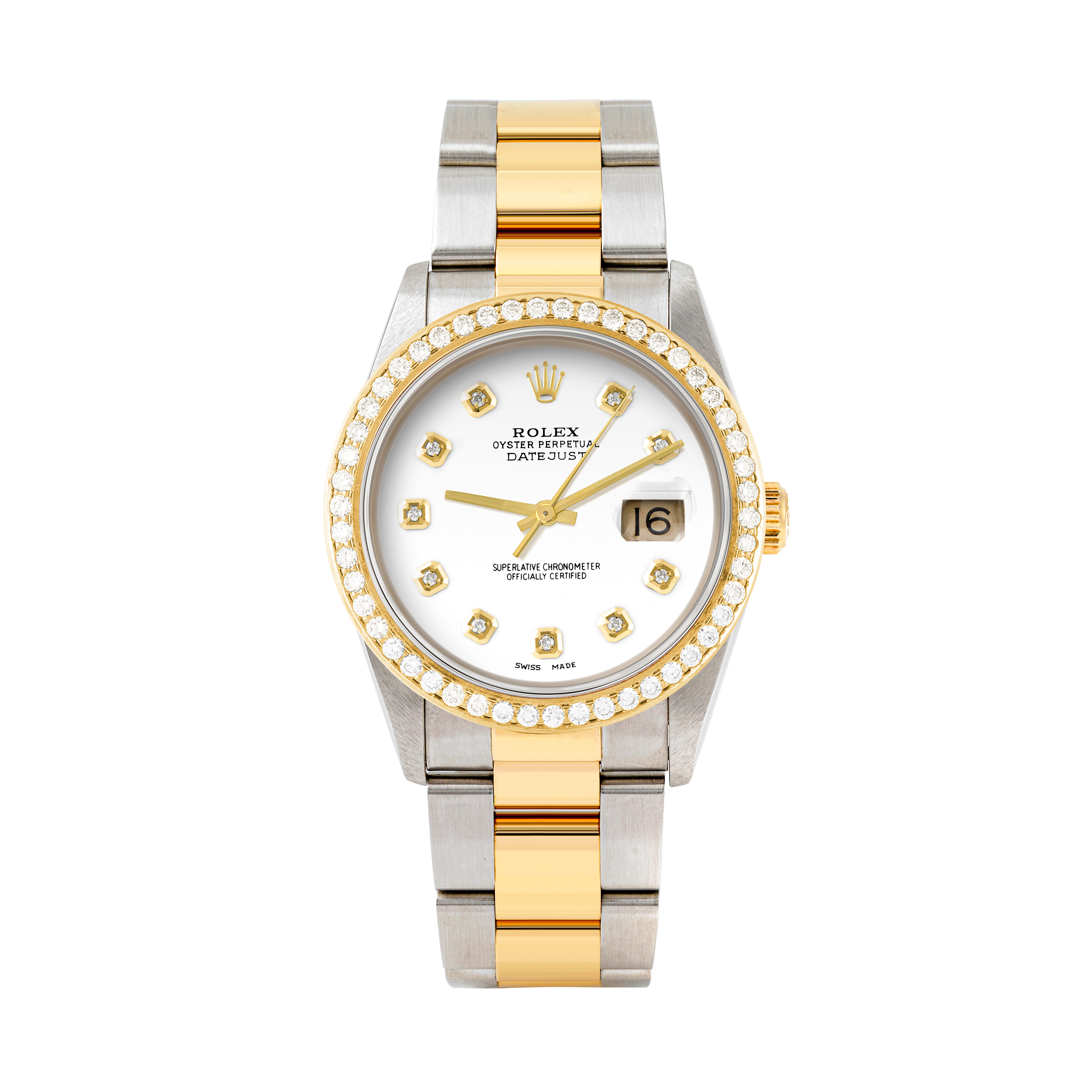 Rolex Datejust 36mm TWO TONE 16233 White Dial | Diamond  Hour Markers | 1.8ct Diamond Bezel