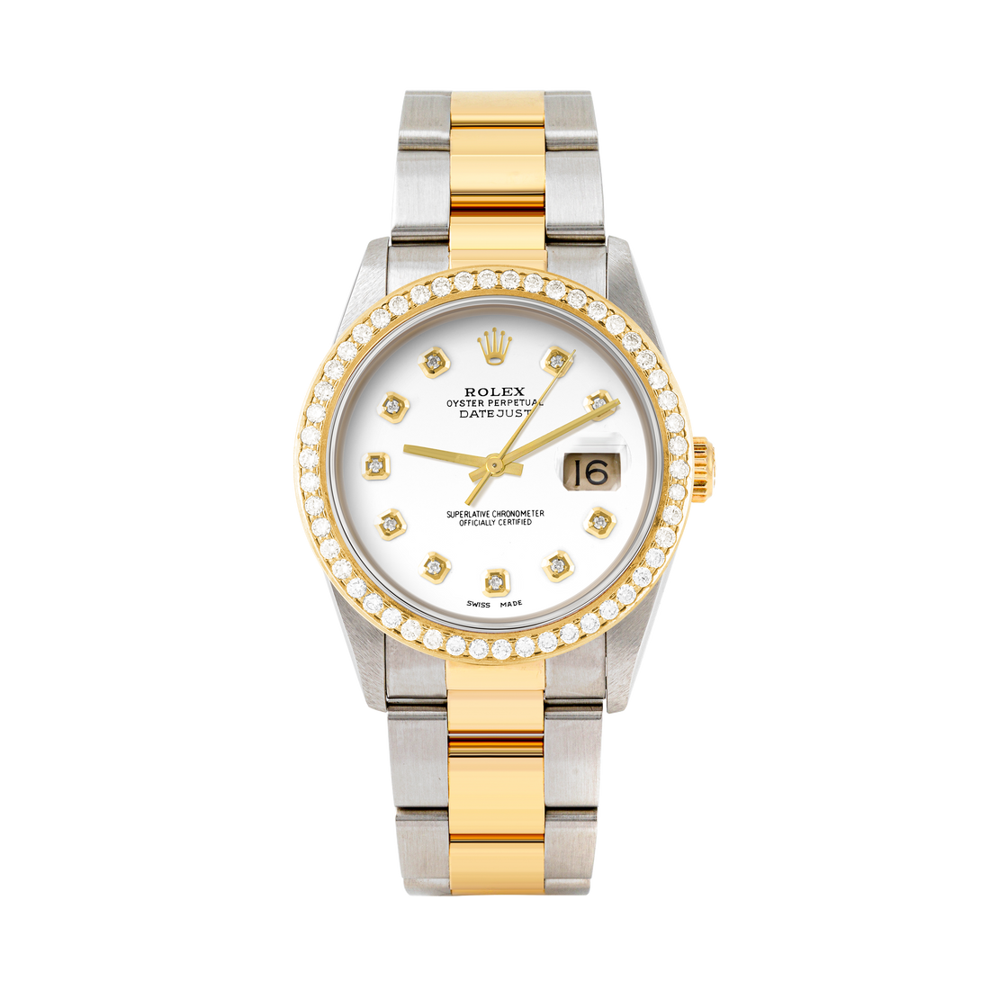 Rolex Datejust 36mm TWO TONE 16233 White Dial | Diamond  Hour Markers | 1.8ct Diamond Bezel
