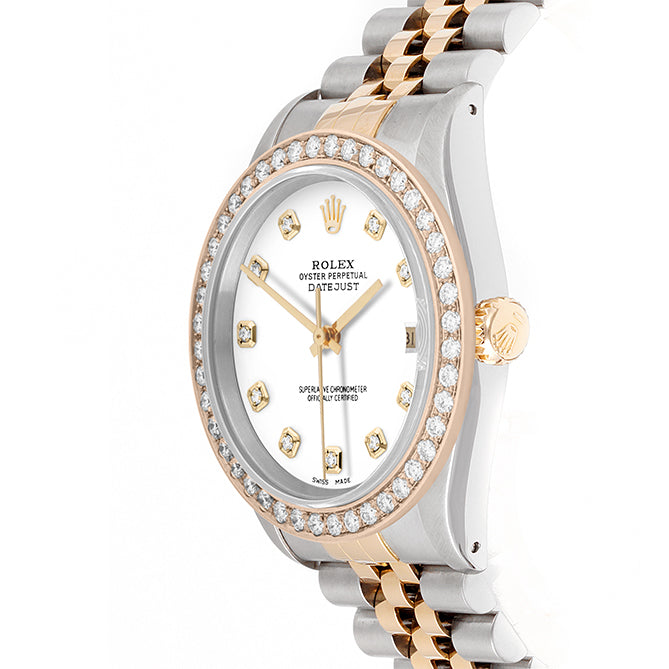 Rolex Datejust 36mm TWO TONE 16233 White  Dial | Diamond Hour Markers | 2ct Diamond Bezel