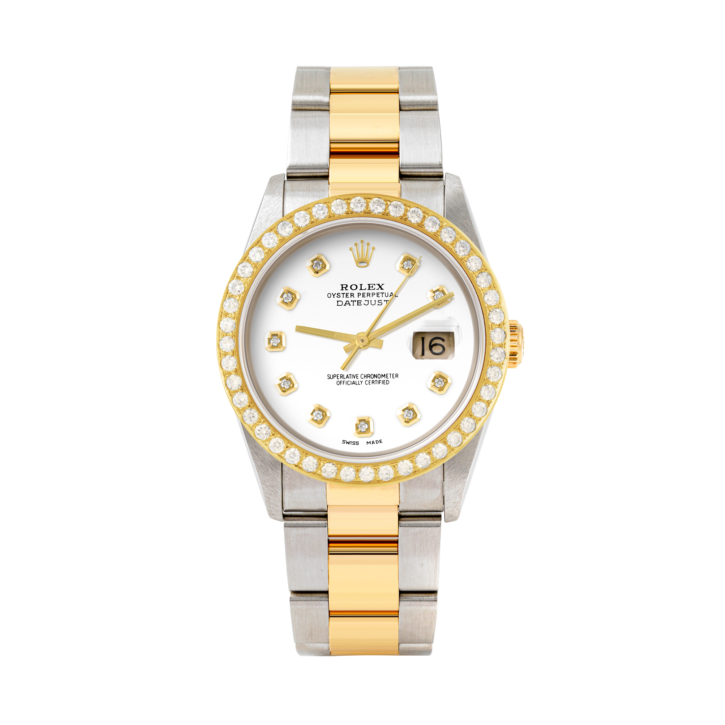 Rolex Datejust 36mm TWO TONE 16233 White  Dial | Diamond Hour Markers | 2ct Diamond Bezel