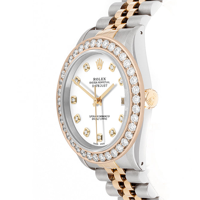 Rolex Datejust 36mm TWO TONE 16233 White  Dial | Diamond Hour Markers | 2.5ct Diamond Bezel
