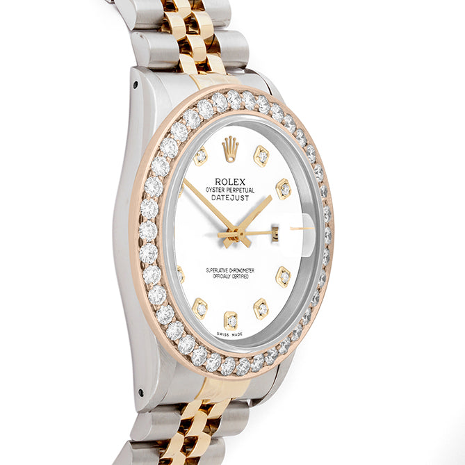 Rolex Datejust 36mm TWO TONE 16233 White  Dial | Diamond Hour Markers | 2.5ct Diamond Bezel