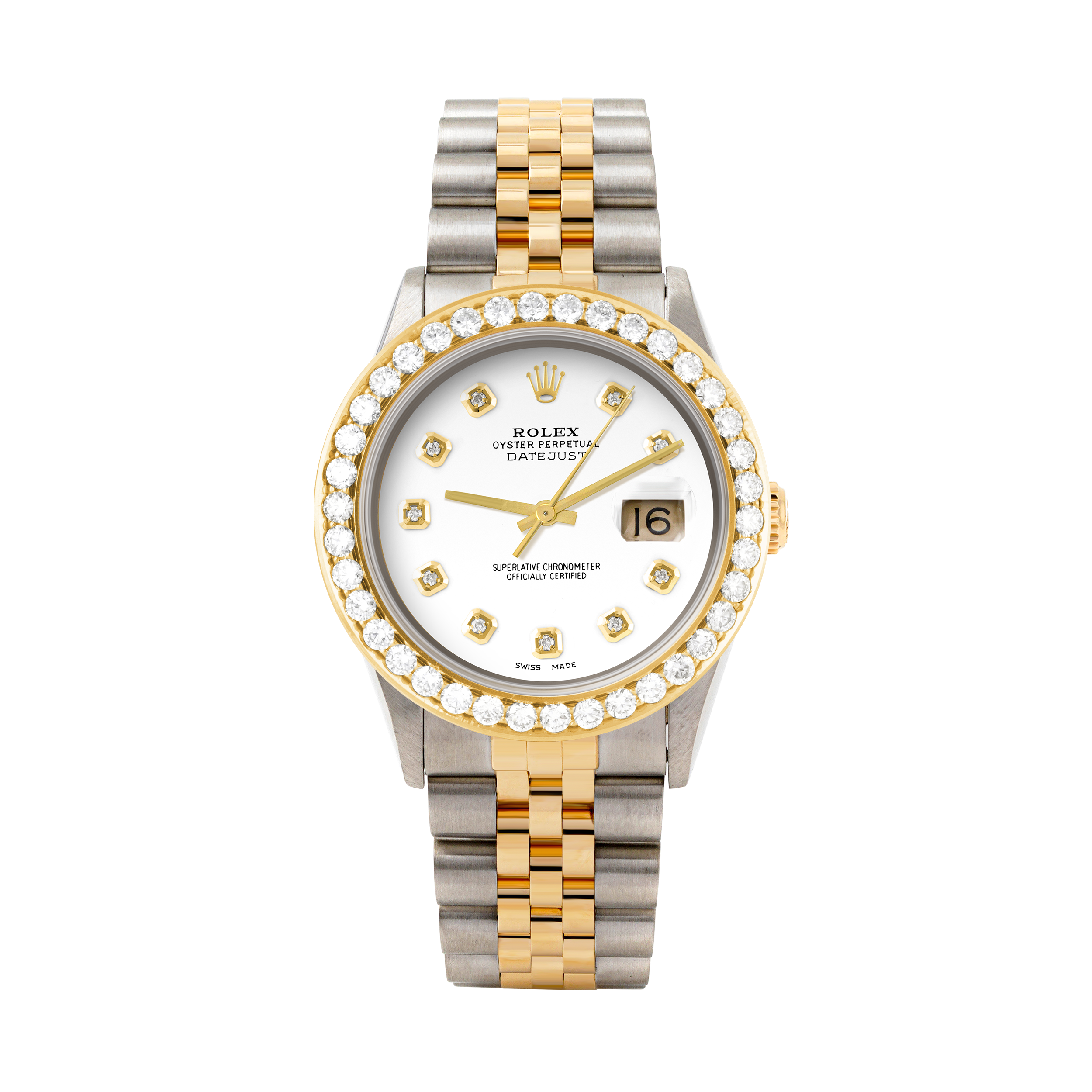 Rolex Datejust 36mm TWO TONE 16233 White  Dial | Diamond Hour Markers | 2.5ct Diamond Bezel